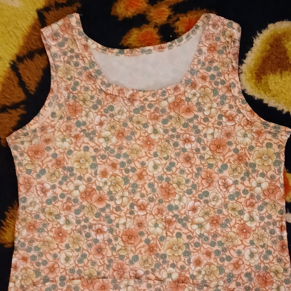 Vintage 60s Psychedelic Orange Floral Tank Top - Picture 3 of 6